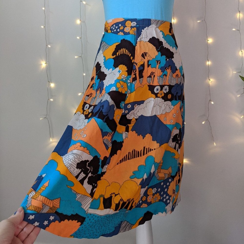 Handmade Vintage Fantasy-Print Midi Skirt